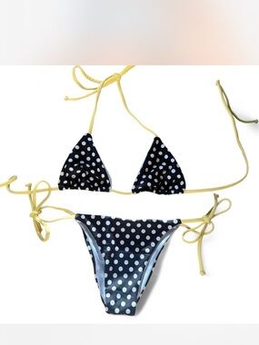 Polka Dot Triangle Tie Bikini - Black & White with Yellow Ties